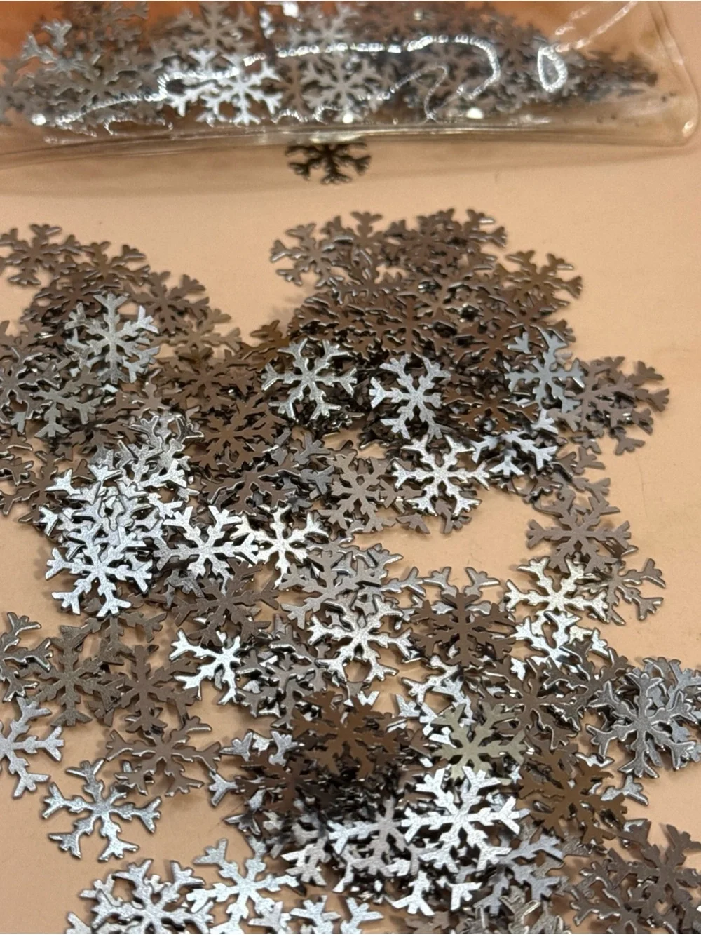 Silver Metal Snowflake Reusable Table Sprinkles with Magnet for Easy Clean Up